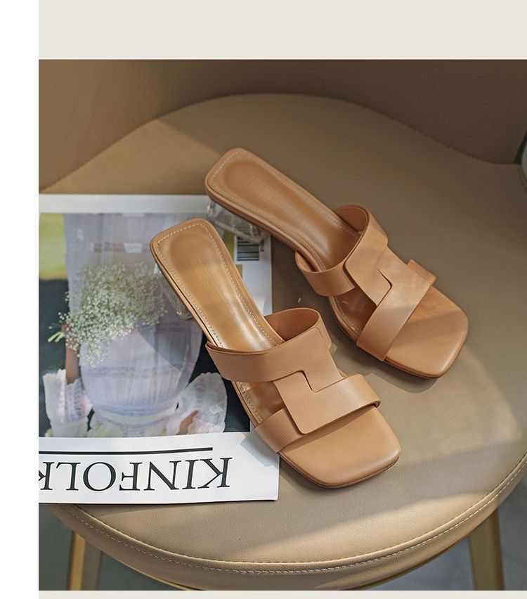 Slide Sandals Square-Toe Chunky-Heel