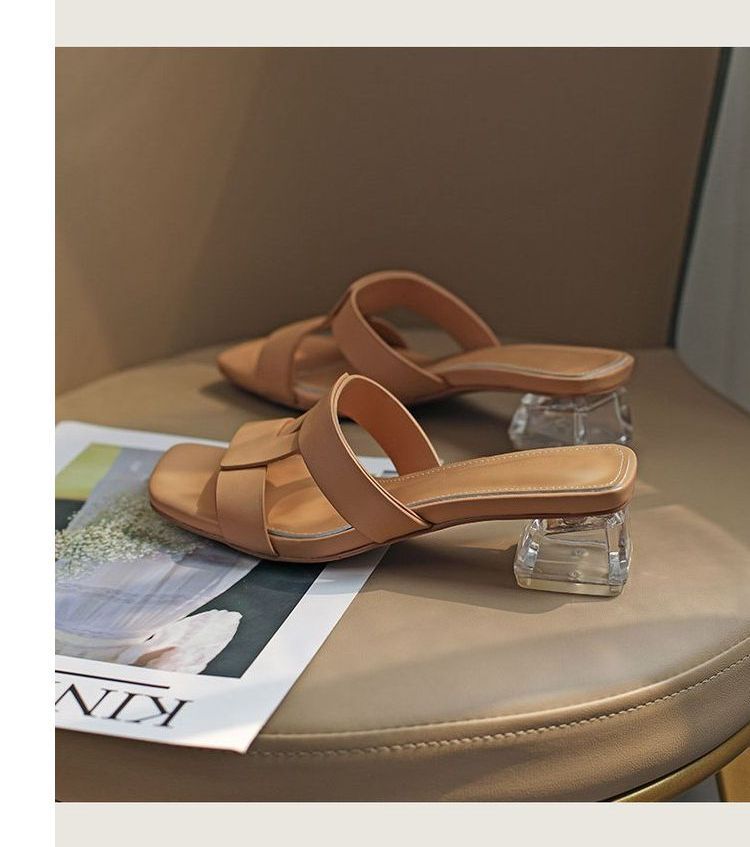 Slide Sandals Square-Toe Chunky-Heel