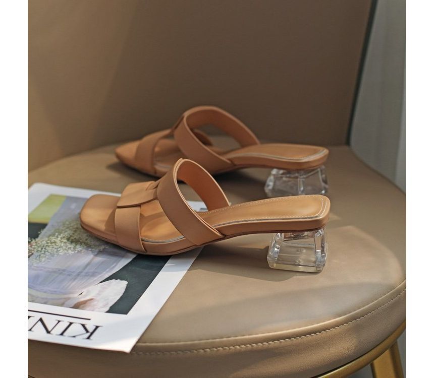 Slide Sandals Square-Toe Chunky-Heel