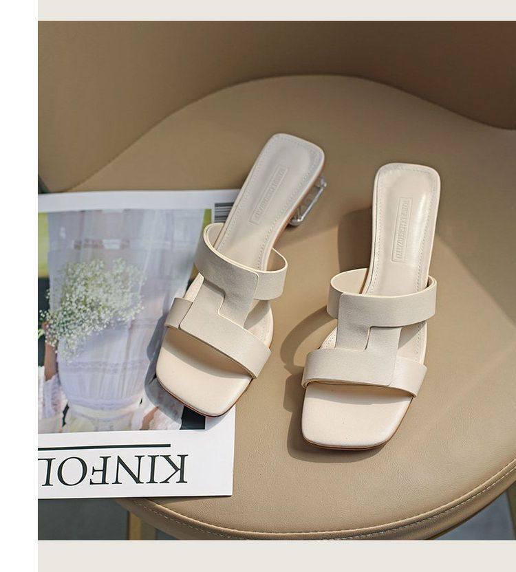 Slide Sandals Square-Toe Chunky-Heel