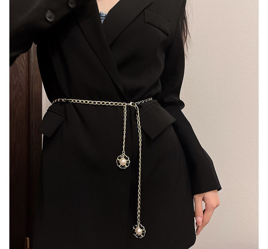 Faux Belt Pearl Chain Floral