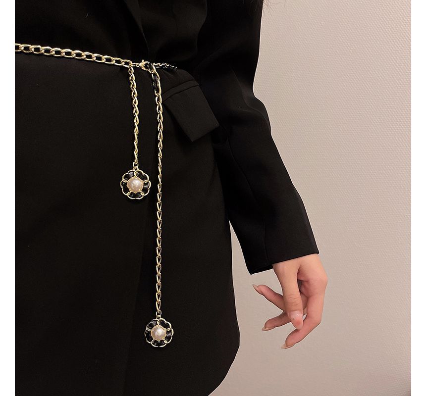Faux Belt Pearl Chain Floral