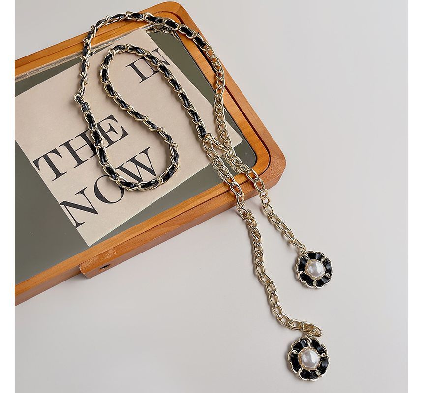 Faux Belt Pearl Chain Floral