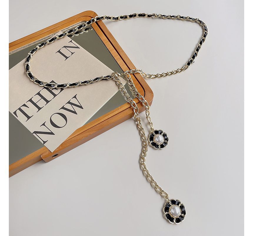 Faux Belt Pearl Chain Floral
