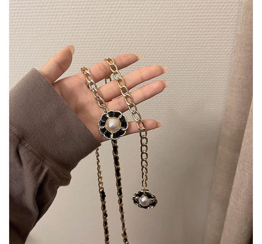 Faux Belt Pearl Chain Floral