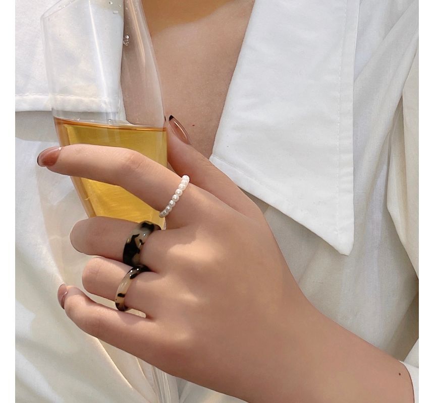 Pearl Ring + Resin Faux Set Of 3: