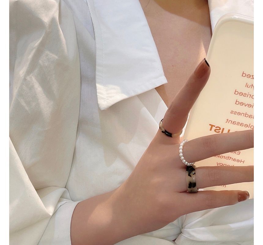 Pearl Ring + Resin Faux Set Of 3: