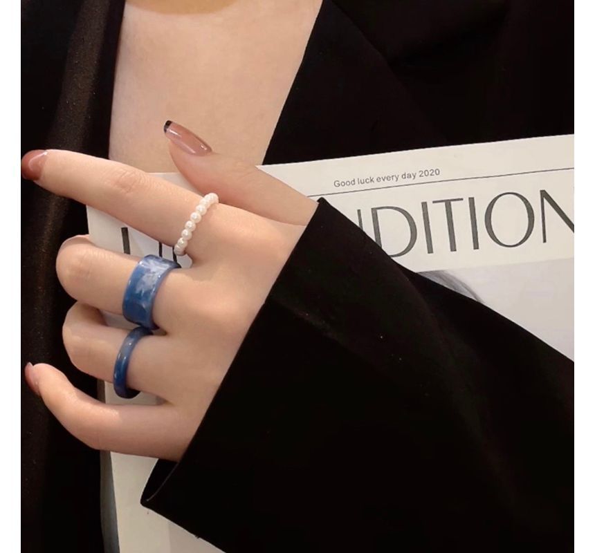 Pearl Ring + Resin Faux Set Of 3: