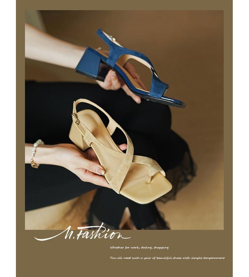 Chunky Strap Heel Cross Sandals Square-Toe