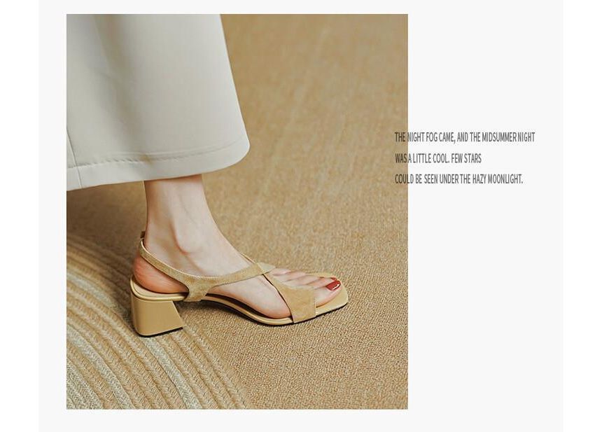 Chunky Strap Heel Cross Sandals Square-Toe