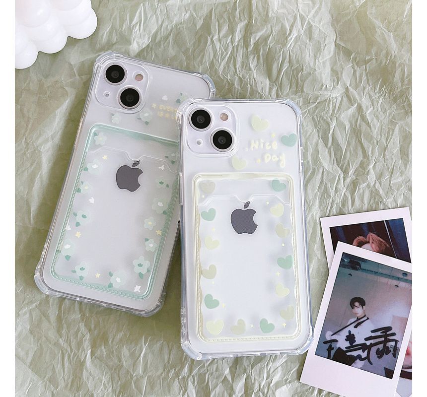 Card Holder Phone / Print Transparent Flower Case Heart