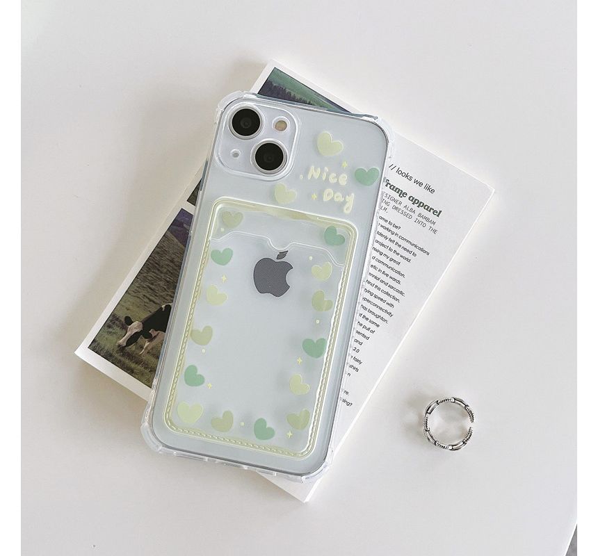 Card Holder Phone / Print Transparent Flower Case Heart