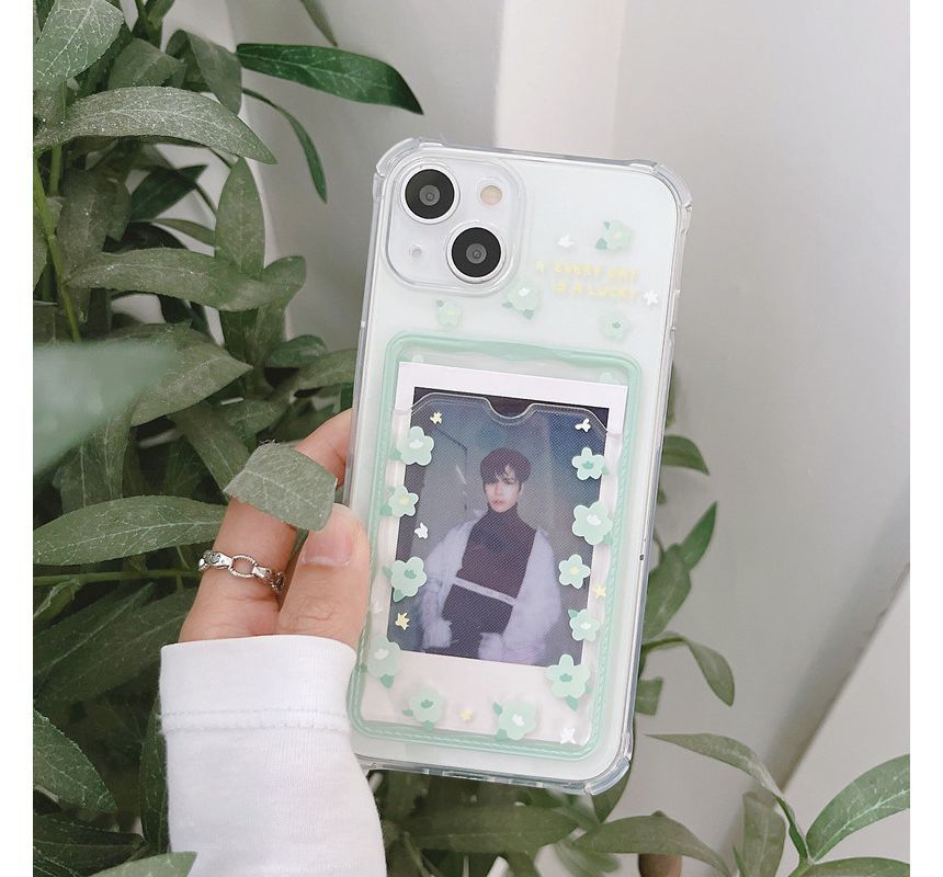 Card Holder Phone / Print Transparent Flower Case Heart