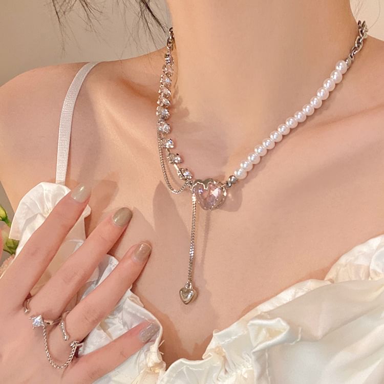 Alloy Pearl Necklace Faux Rhinestone