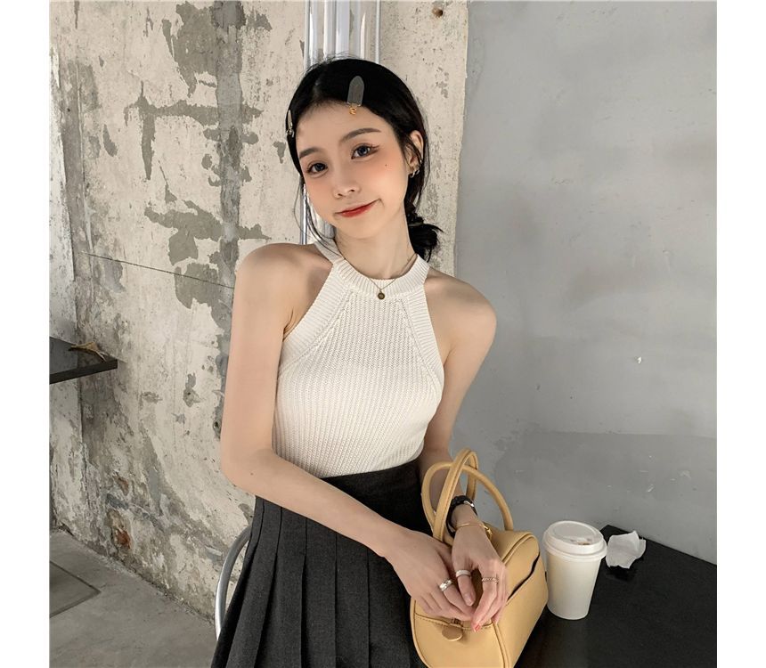 Tank Halter Knit Top Crop