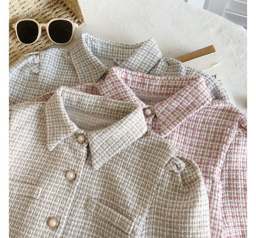Short-Sleeve Tweed Crop Shirt