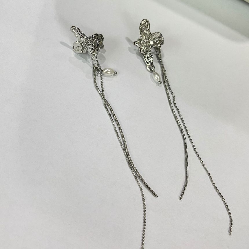 Earring Fringed Drop Clip-On Shirred