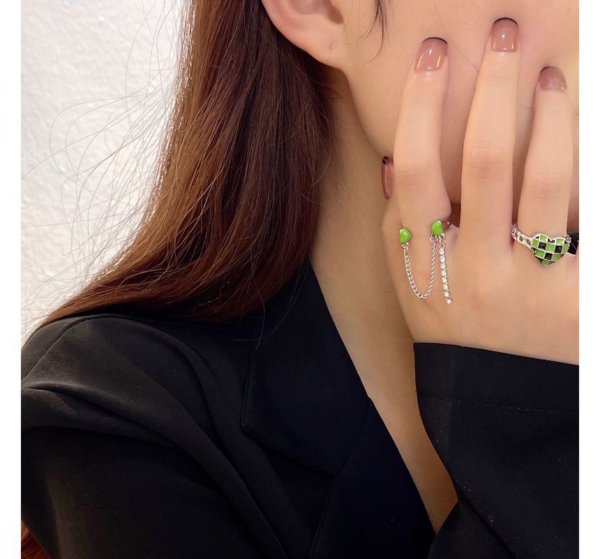 Ring Checker Open Heart Chained Double