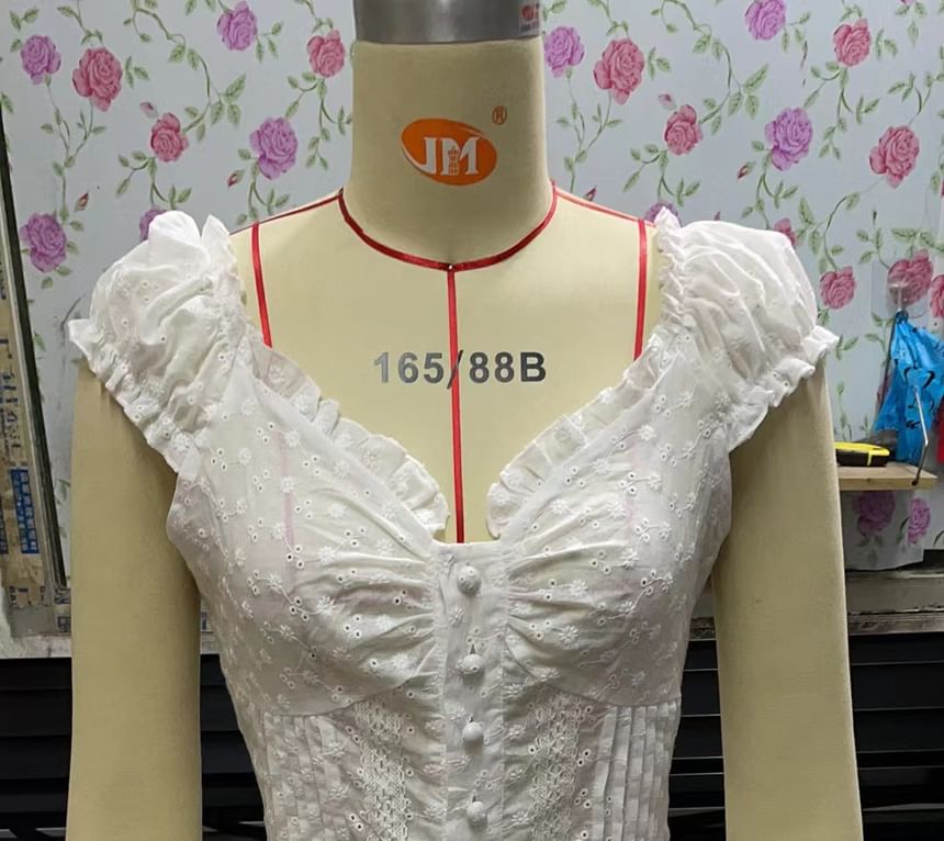 Frill Trim Eyelet Lace Blouse