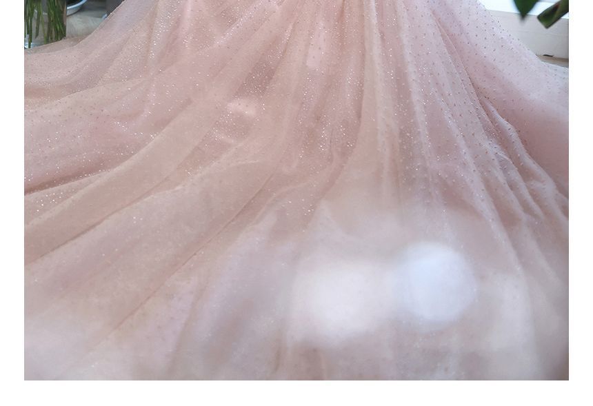 Dotted Puff-Sleeve Prom A-Line Dress