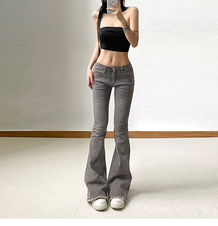 Low Rise Distressed Flared Jeans