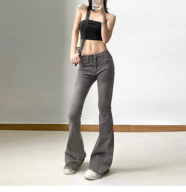 Low Rise Distressed Flared Jeans