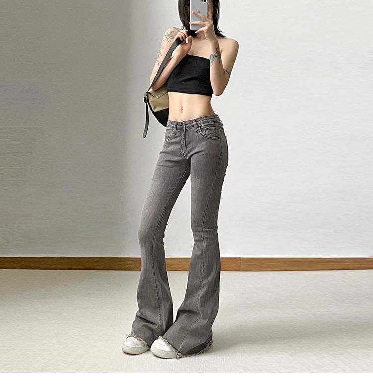 Low Rise Distressed Flared Jeans