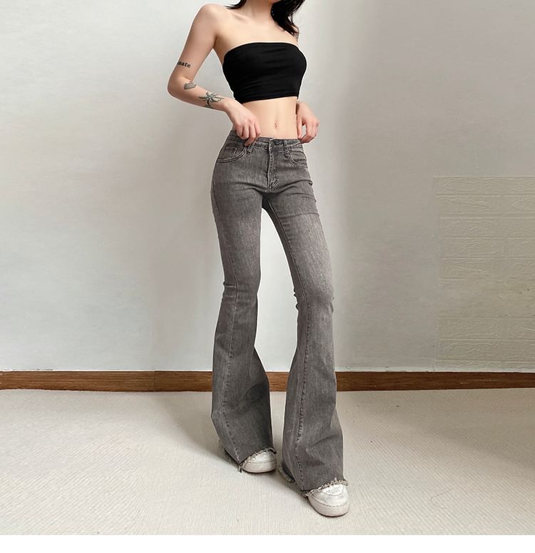Low Rise Distressed Flared Jeans