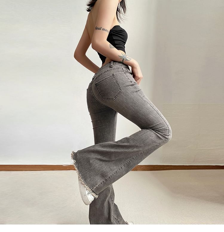 Low Rise Distressed Flared Jeans