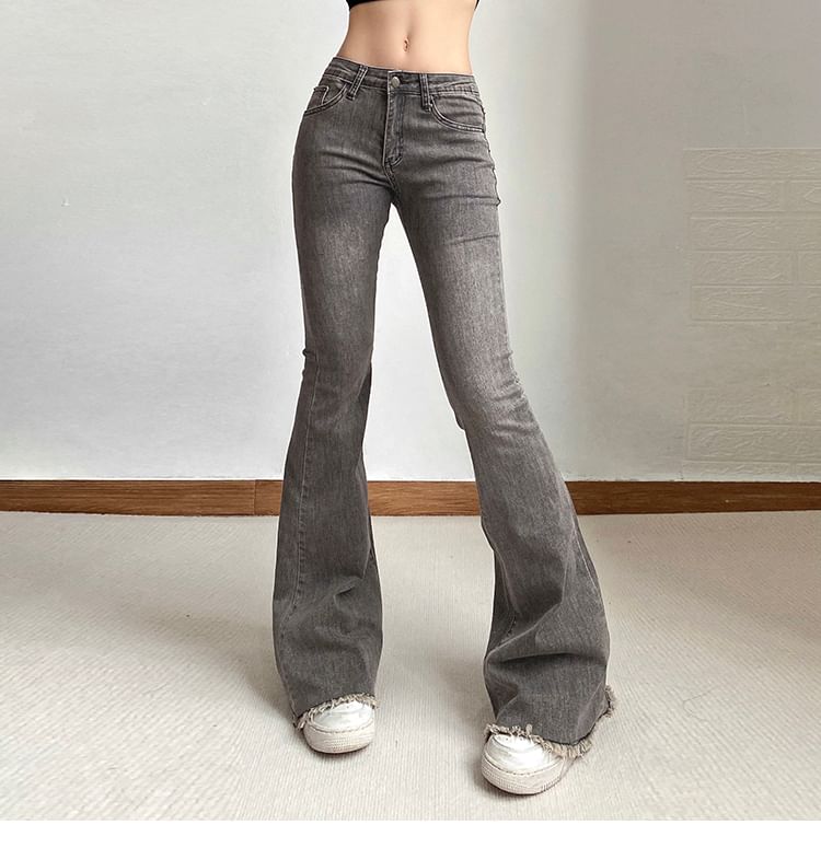 Low Rise Distressed Flared Jeans