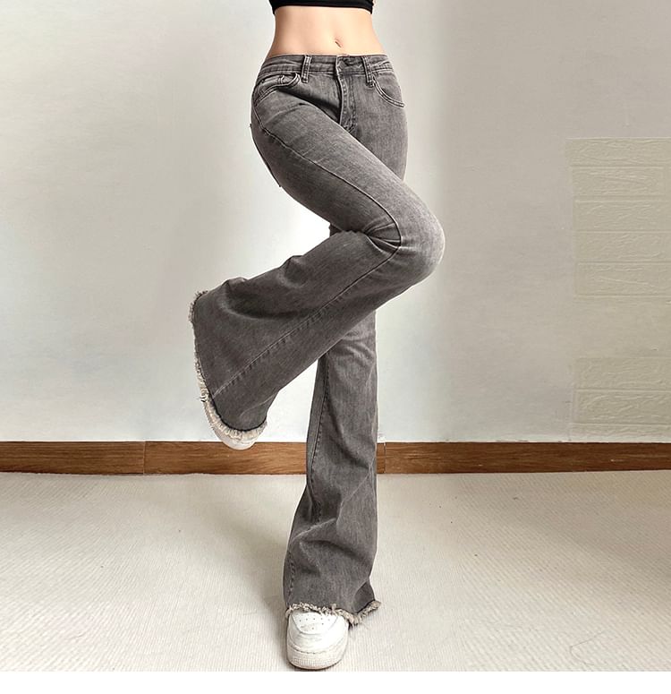 Low Rise Distressed Flared Jeans