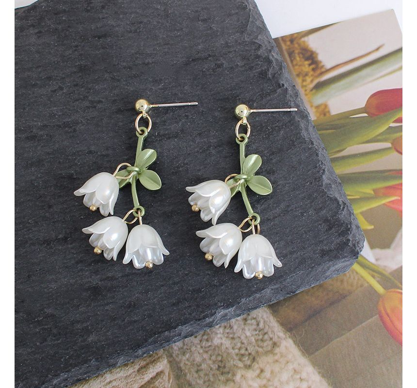 Faux Flower Alloy Pearl Earring Fringed