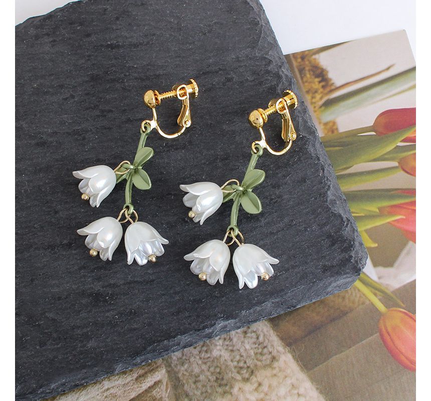 Faux Flower Alloy Pearl Earring Fringed