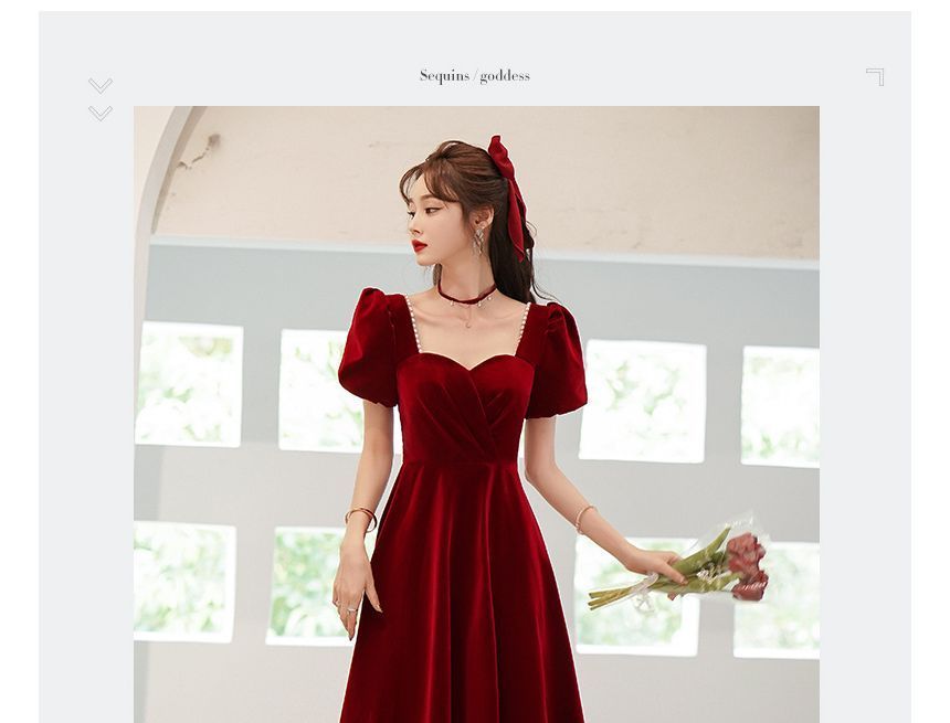 Dress Puff-Sleeve Cocktail A-Line