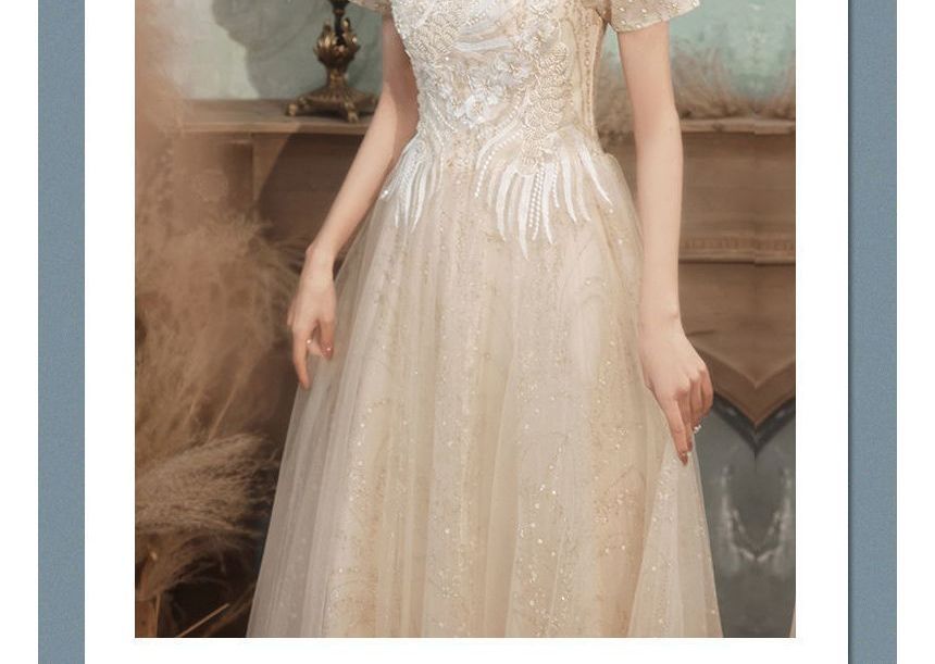 A-Line Gown Cocktail Dress Evening Puff-Sleeve /