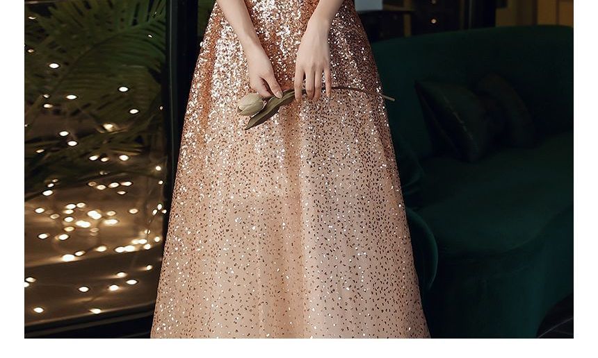 A-Line Evening Gown Off-Shoulder Sequin