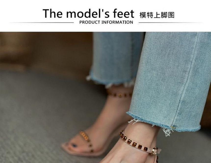 Ankle Stiletto Sandals Studded Strap