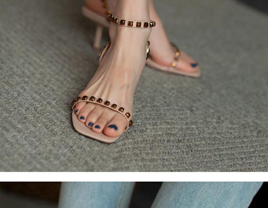 Ankle Stiletto Sandals Studded Strap