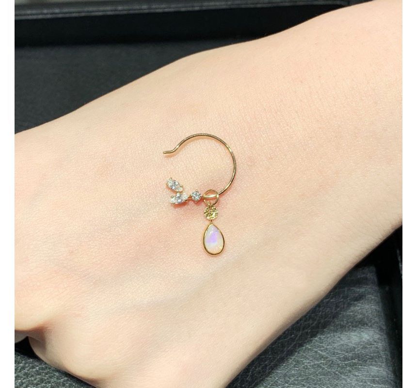 Gemstone Leaf Sterling / Faux Rhinestone Pendant Earring Silver Dangle