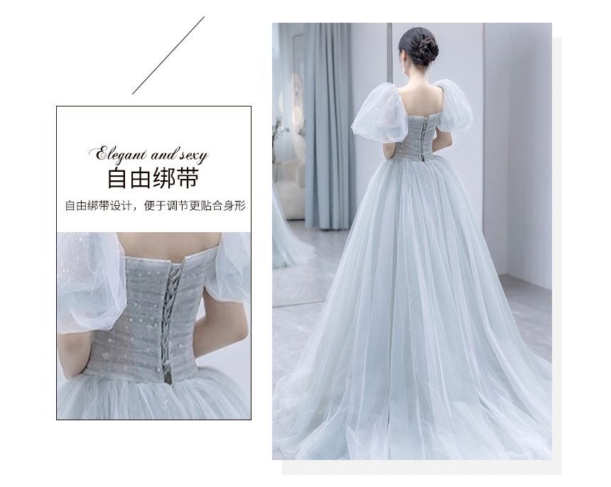 Gown Glitter Square-Neck A-Line Evening