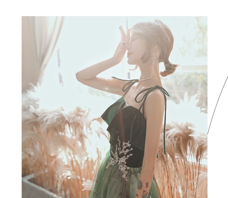 Sequin Midi A-Line Evening Gown with Spaghetti Straps