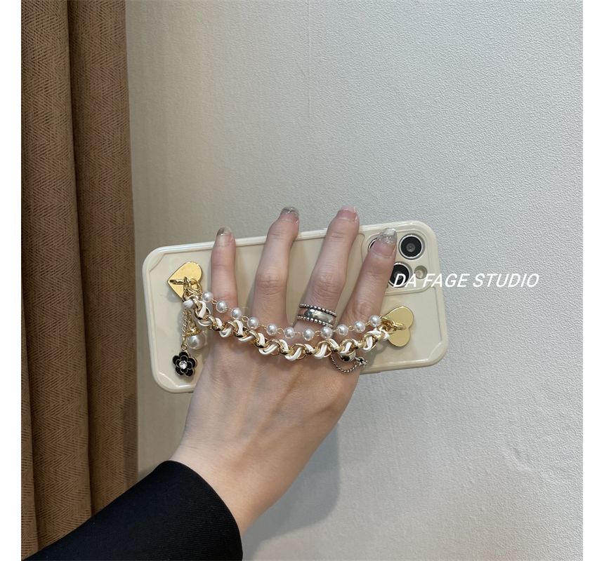 Case Chain Faux Phone Flower Pearl