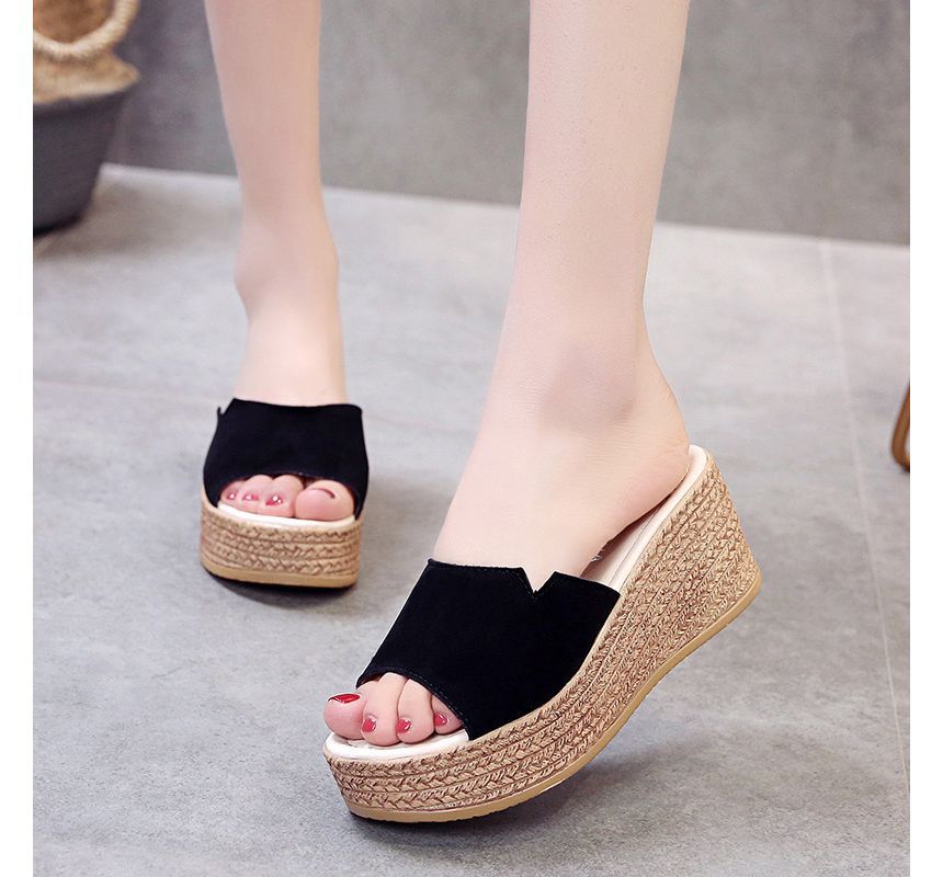 Wedge-Heel Slide Platform Sandals