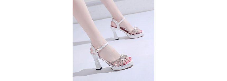 Platform Rhinestone Sandals Chunky-Heel