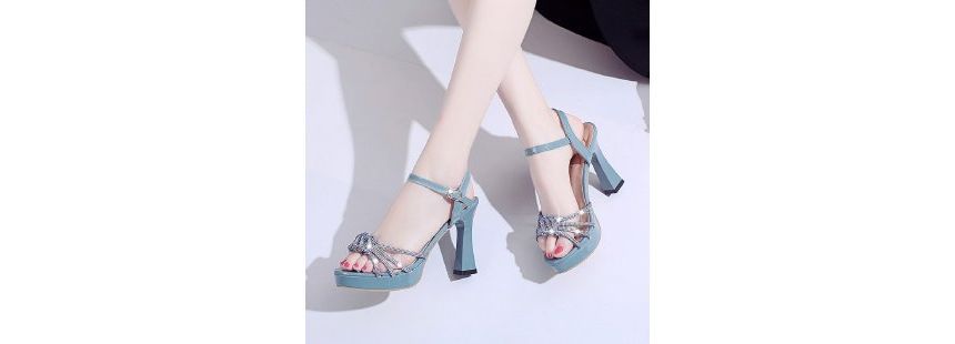 Platform Rhinestone Sandals Chunky-Heel