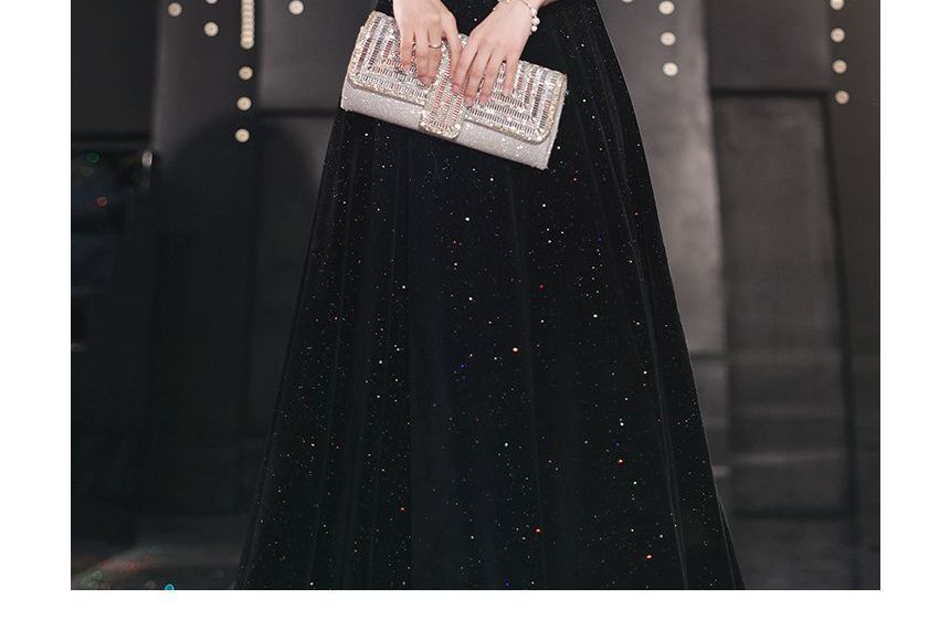 Neckline Prom Beaded (Various Dress Puff-Sleeve Sweetheart Designs) Trim Glitter