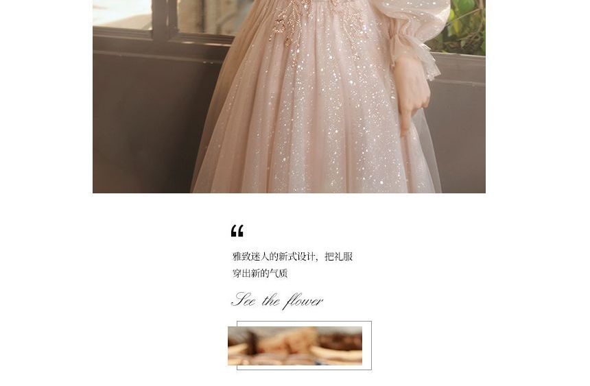 Glitter (Various Long-Sleeve Square Embellished Neck Dress Cocktail Mesh Designs)