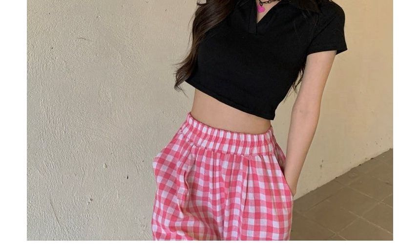 Polo Short-Sleeve Crop Plain Top