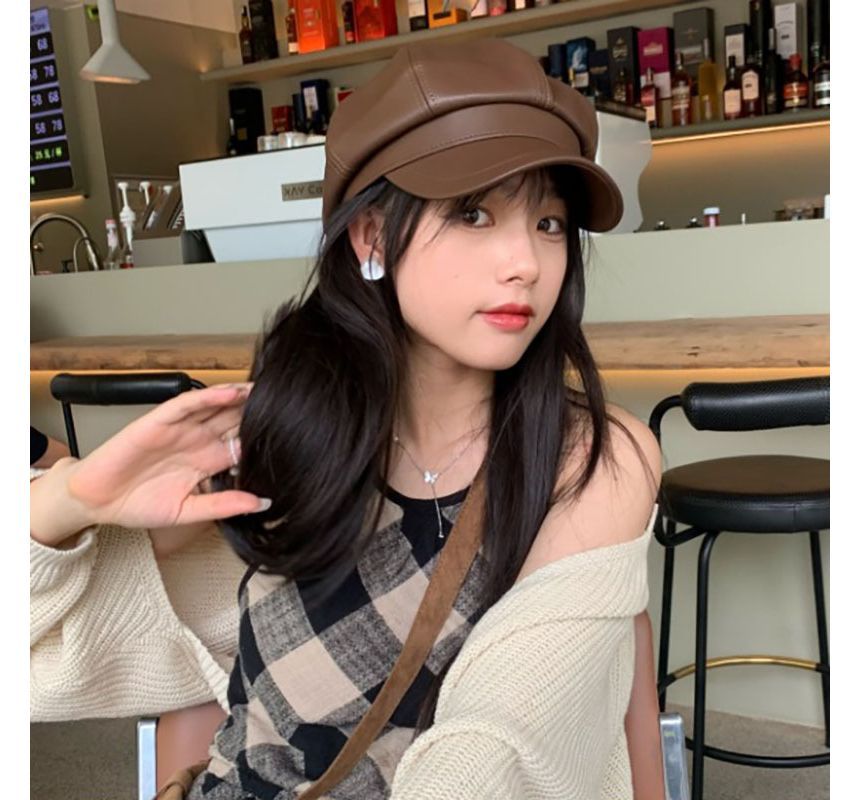 Leather Newsboy Faux Cap