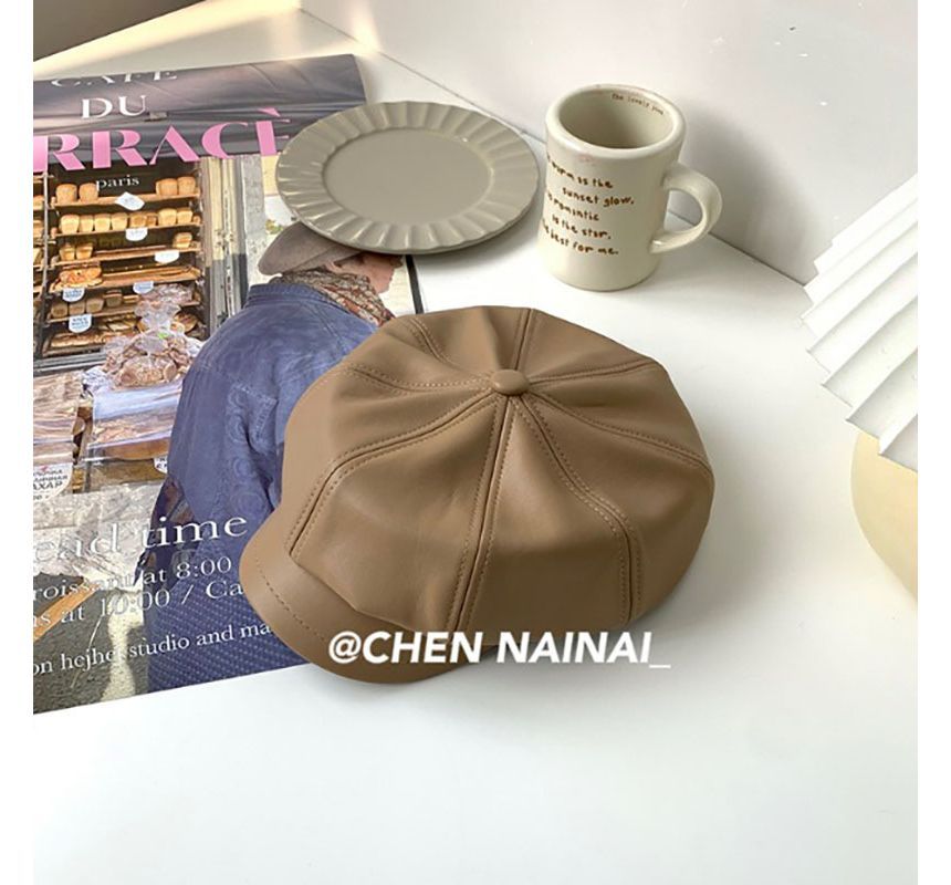Leather Newsboy Faux Cap